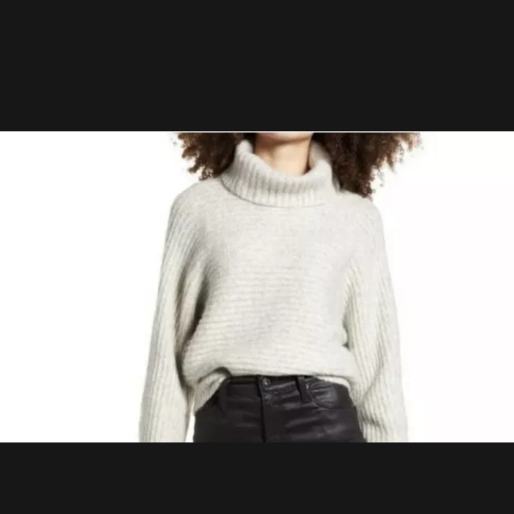 Leith Turtleneck Sweater Ribbed Alpaca Blend DolmanSleeve Light Grey Size XS